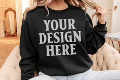 Gildan 18000 Black Mockup , Crewneck Sweatshirt Boho Mock-up Product Image 1