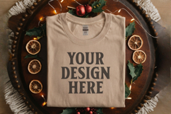 Gildan 5000 Sand Folded Christmas Mockup, G5000 mockup Product Image 1