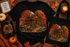 Autumn Rustic Cabin PNG | Cozy Fall Cottage Sublimation Product Image 1