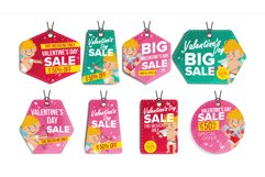 Valentine s Day Theme Sale Tags Vector. Flat Paper Hanging Product Image 1