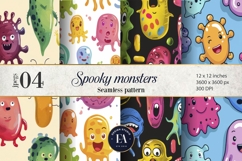Cute baby monster Digital Paper | Spooky Bacteria Pattern Product Image 1