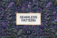 Embroidered Denim Digital Paper| Floral Denim Pattern Product Image 3