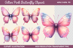 Gilter Pink Butterfly Clipart PNG Product Image 1