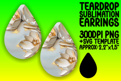 Dynamic Teardrop Earrings Sublimation PNG , 3D Flower Product Image 1