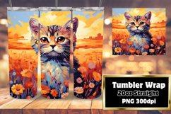 Cute Kitty with Flowers Tumbler Wrap Design Product Image 1