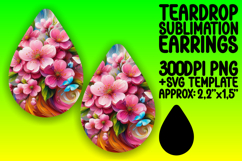 Trendy Teardrop Earrings Sublimation PNG , Flowers Product Image 1