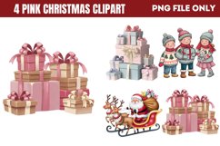 Cute Pink Christmas Watercolor Clipart PNG Product Image 1