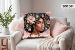 Afro Girl /Woman braided hair Pillow Design, Black Queen PNG Product Image 1