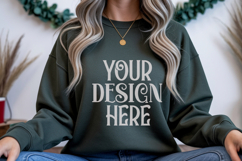 Christmas Gildan 18000 Forest Green Crewneck Sweatshirt Mock Product Image 1