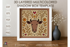 Cute Cow Animal Colored Shadow box SVG Papercut template Product Image 1