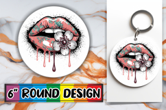 Bright Round Keychain Sublimation, Dripping Lips Product Image 1