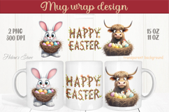 Easter highland cows mug wrap sublimation|Funny Bunny design Product Image 1