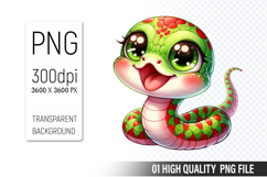 Cute Snake Clipart PNG, Printable Animals, Wildlife Design Product Image 1
