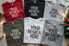 Christmas Family Matching Shirt Mockup | Cozy Boho Flat Lay Product Image 1
