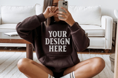 Dark Chocolate Gildan 18500 Hoodie Mockup, G18000 Hoodie Mod Product Image 1