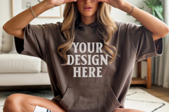 Dark Chocolate Gildan 18500 Hoodie Sweatshirt Mockup, 185 mo Product Image 1