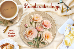 Delicate vintage floral round coaster sublimation design png Product Image 1