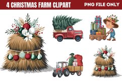 Cute Watercolor Christmas Farm Clipart PNG Product Image 1