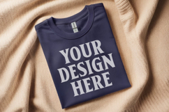 Gildan 64000 Navy Folded Tshirt Mockup Product Image 1