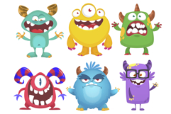 Happy cartoon monsters set with different face expressions Product Image 1