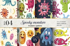 Cute baby monster Digital Paper | Spooky Bacteria Pattern Product Image 1