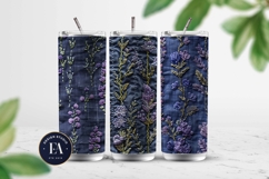 Embroidered Denim Digital Paper| Floral Denim Pattern Product Image 2