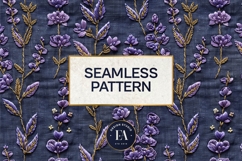 Embroidered Denim Digital Paper| Floral Denim Pattern Product Image 3