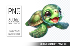 Cute Turtle Clipart PNG, Printable Animals, Wildlife Design Product Image 1
