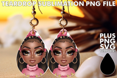 Vibrant Teardrop Earrings Art PNG, Afro Girl Product Image 1
