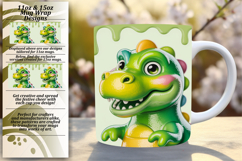 Creative 11oz Mug Wrap Png Artwork , Cute Dino Product Image 1