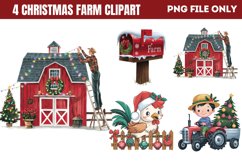 Cute Watercolor Christmas Farm Clipart PNG Product Image 1
