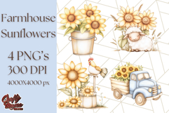Rustic Sunflower Clipart, Soft Country Farmhouse Florals Png Product Image 1