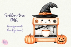 Coffee Machine PNG Halloween Ghost Cafe Clipart Sublimation Product Image 1