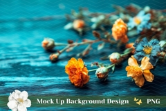 Blue Wooden Background Mockup, Floral Background Design Product Image 1