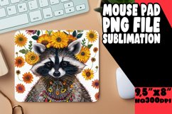 Raccoon with Flowers Mouse Pad Sublimation PNG Product Image 1