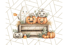 Watercolor Halloween Cottage Clipart, Ghosts &amp; Pumpkins Png Product Image 3
