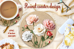 Delicate vintage floral round coaster sublimation design png Product Image 1