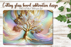 Pastel Iridescent Gold Tree glass kitchen cutting board PNG Product Image 1