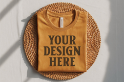Heather Mustard Bella Canvas 3001 Flat Lay T-Shirt Mockup Product Image 1