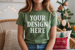 Bella Canvas 3001 Kelly Green Christmas Shirt Mockup, Trandy Product Image 1