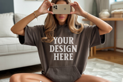 Dark Chocolate Gildan 18500 Hoodie Sweatshirt Mockup, 185 mo Product Image 1