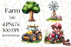 Kids Farm Clipart, Cute Farmer and Farm Animal PNG Product Image 1