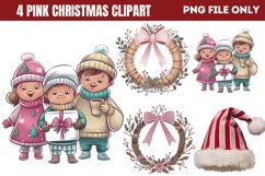 Cute Pink Christmas Watercolor Clipart Bundle PNG Product Image 1