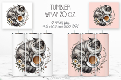 Cute cat and coffee cup straight tumbler 20oz wrap designs Product Image 1