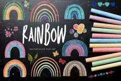 Rainbow Clip Art Watercolor PNG Sublimations Baby Infant Product Image 1