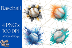 Baseball Clipart PNG with Team Color Paint Splash Background Product Image 1