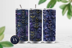 Embroidered Denim Digital Paper| Floral Denim Pattern Product Image 2