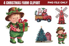 Cute Watercolor Christmas Farm Clipart PNG Product Image 1
