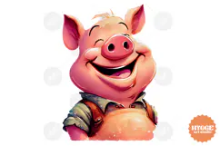 Funny Farm Animals Watercolor PNG | Cow Pig Rooster Horse Product Image 1