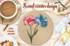 Delicate vintage floral round coaster sublimation design png Product Image 1